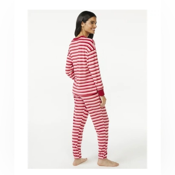 3piece Pink & Red striped Women's Velour Pajama Sleep‎ Set with Eye Mask size M - Picture 4 of 4